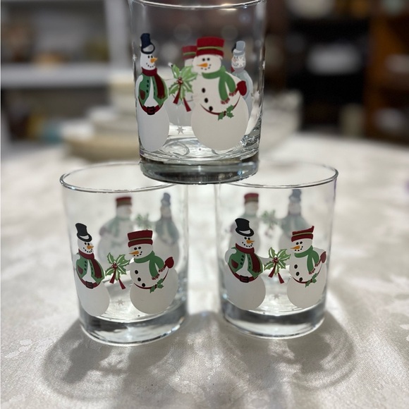 Snowman Themed Glass Tumblers Set of 3 - Picture 3 of 7